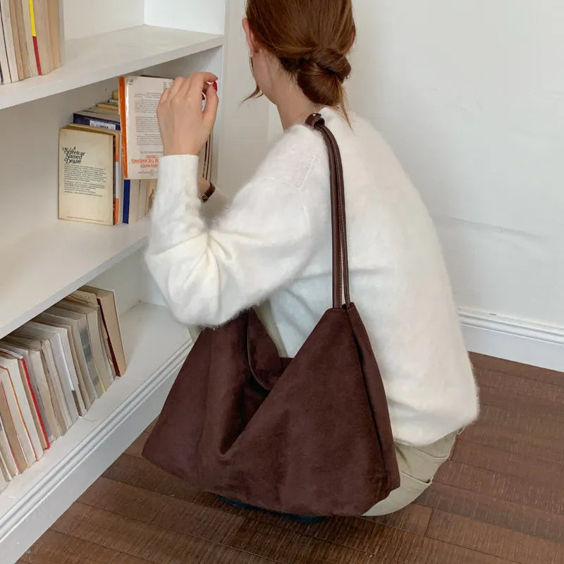 Nixie Retro Suede Tote Bag – Large Capacity School & Work