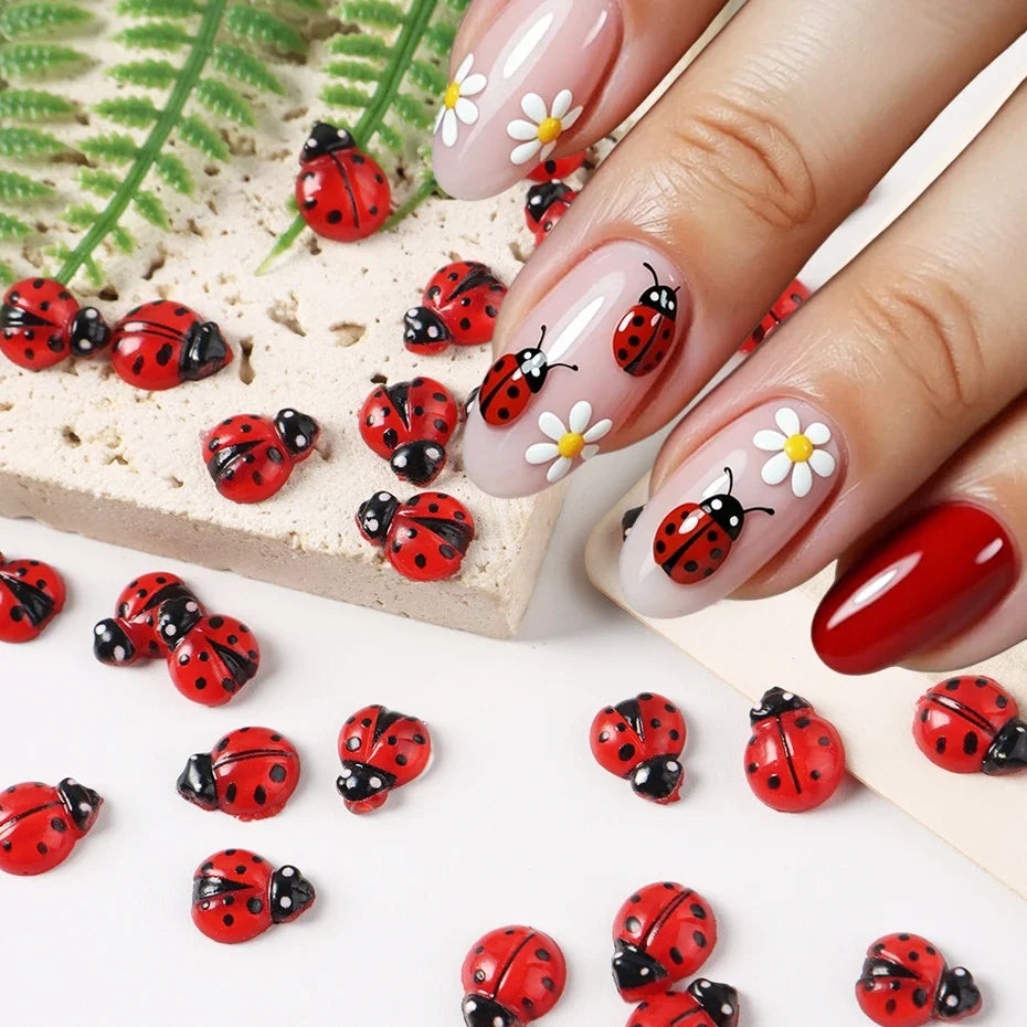 Ladybug Nail Charms Flatback Acrylic DIY Decorations 50/100pc