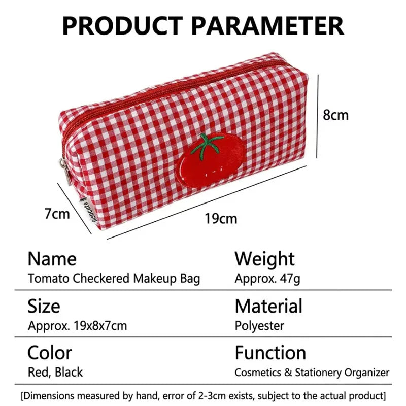 Tomato Embroidery Plaid Makeup Brush Bag & Cosmetic Organizer