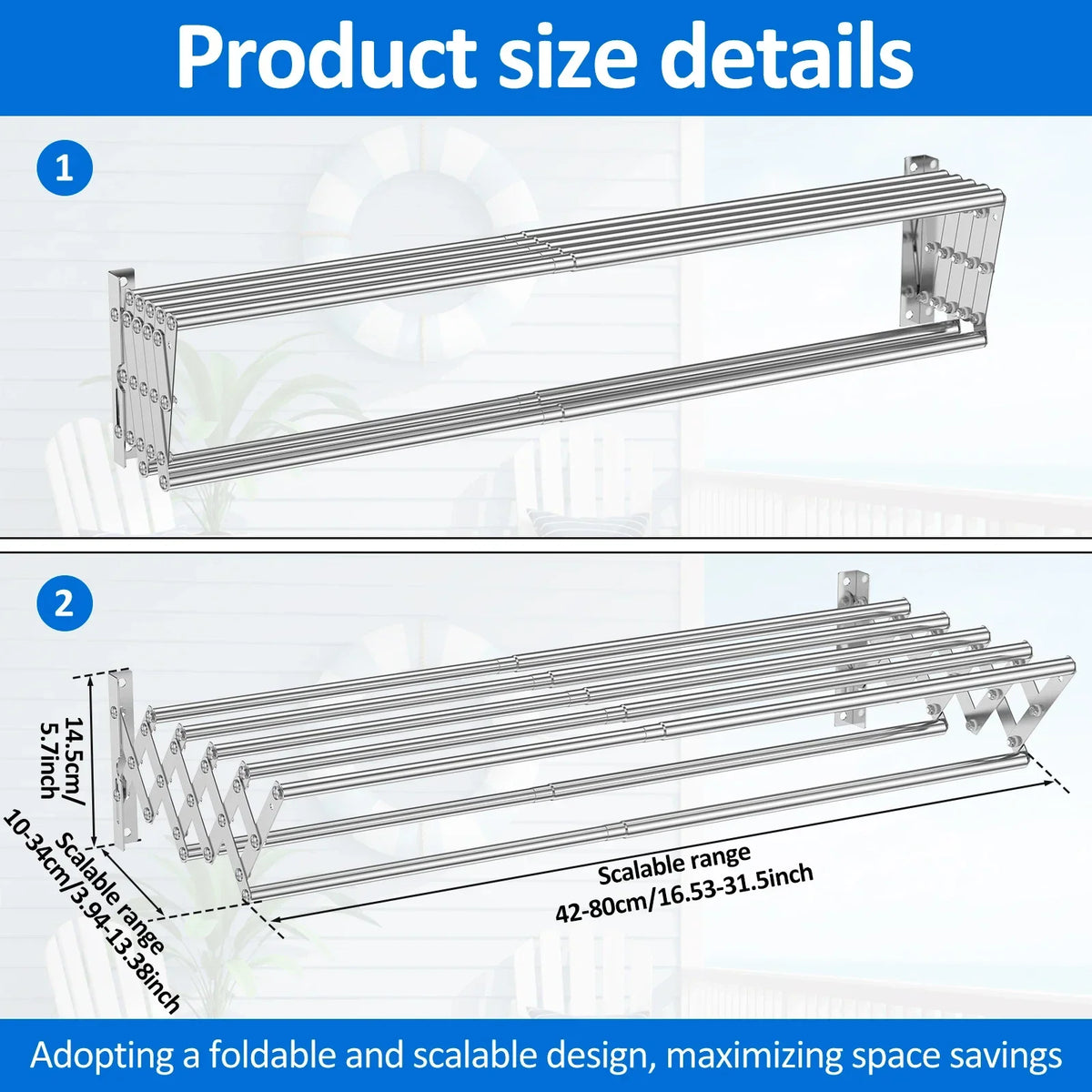 Wall-Mounted Collapsible Stainless Steel Laundry Drying Rack