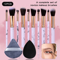 Marble Makeup Brush Set 12pc – Blush, Eyeshadow, Puff & Sponge