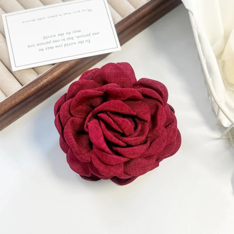 Leopard Print Fabric Rose Flower Hair Claw Clips for Women