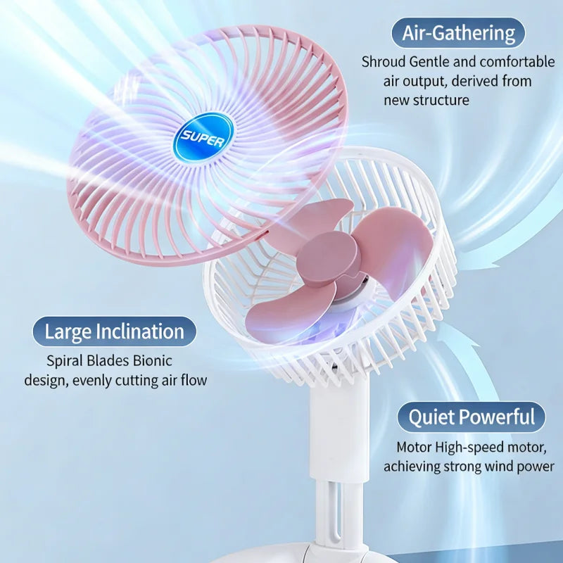 USB Rechargeable Telescopic Folding Mini Desktop Fan – Silent