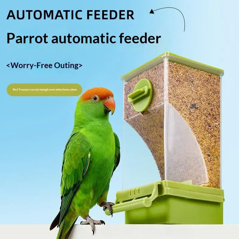 Automatic Transparent Bird Seed Feeder – Parrot Cage Accessory