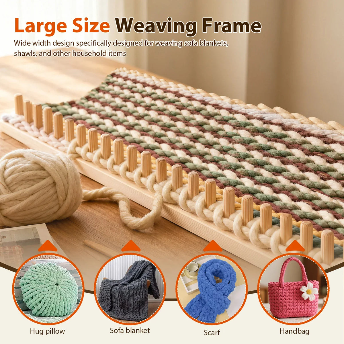 Chunky Blanket Knitting Loom – Extra Large Wood Frame DIY Kit