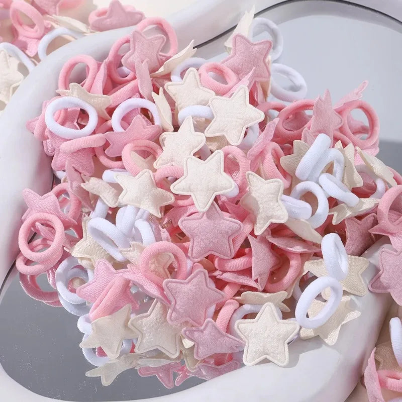 Girls Kids Hair Ties Pink Heart Star Ponytail Holders 10/20pcs