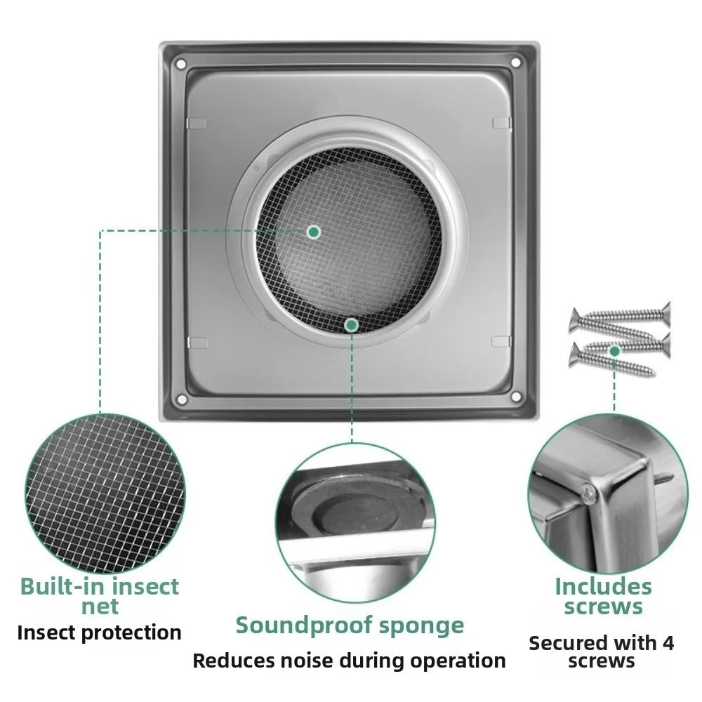 Square Stainless Steel Air Vent 4" 5" 6" – Ducting Outlet Cover