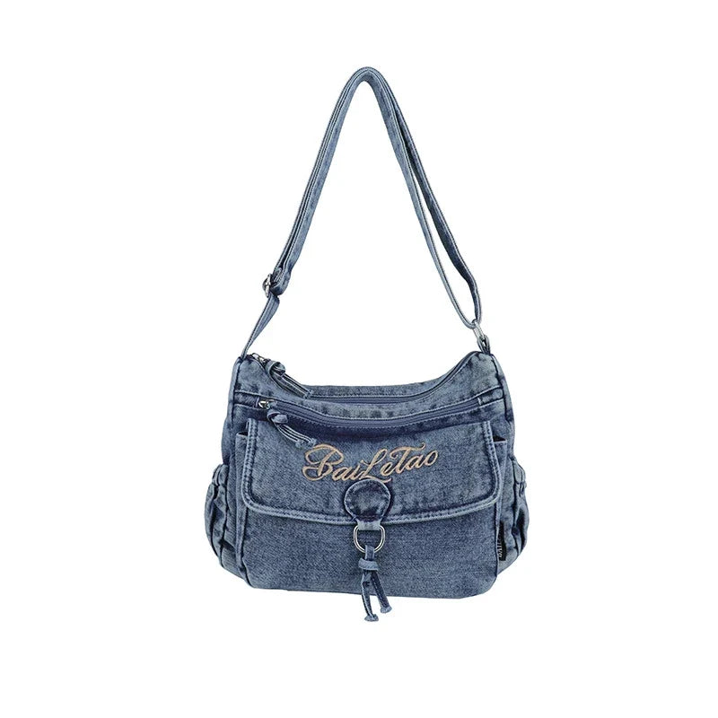 Vintage Embroidered Denim Crossbody Bag – Women's Sling Bag
