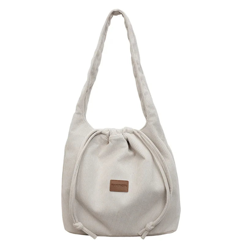 Korean Minimalist Plush Drawstring Tote Bag – Large Capacity