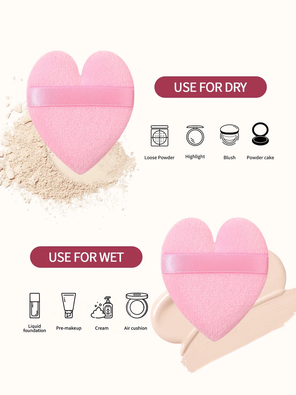5Pcs Triangle Velvet Powder Puff – Reusable Makeup Sponge
