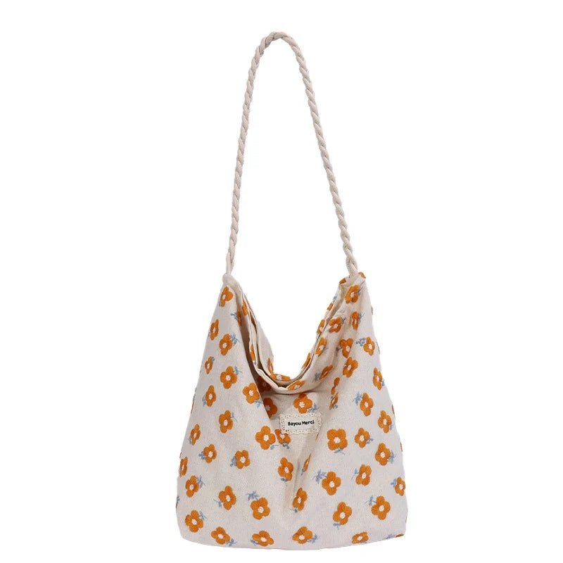 Women Floral Canvas Tote Bag – Large Capacity Shoulder Bag