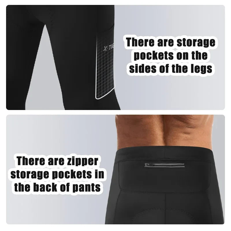 X-TIGER Men's Winter Cycling Tights – 5D Gel Pad & Pockets
