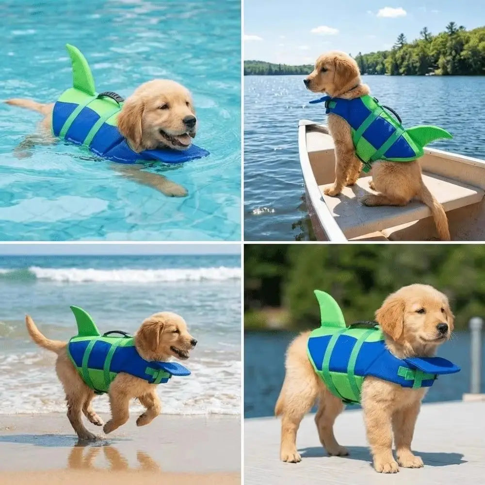 Shark Shape Dog Life Jacket – Buoyancy Swim Vest XS–XXL