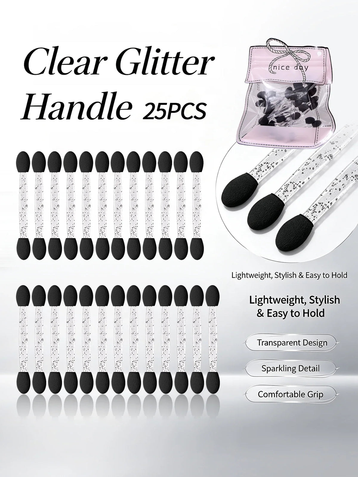 25Pcs Dual-Ended Eyeshadow Applicators | Glitter Handle Sponge