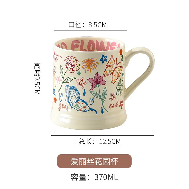 French Style Cat & Butterfly Ceramic Mug 370ml | Cute Gift