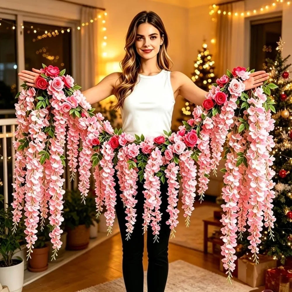 250cm Artificial White Rose Vine Garland – Wedding & Home Décor