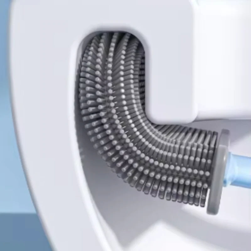Silicone Toilet Brush & Wall-Mounted Holder Set | Flat Head