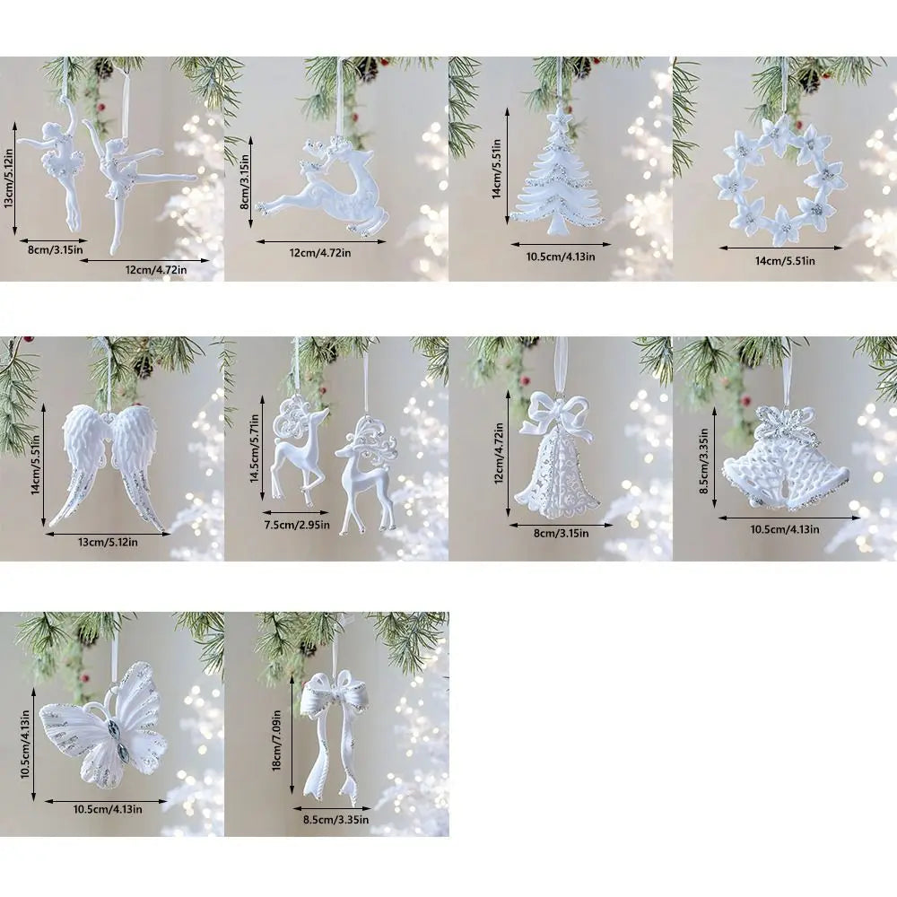 White Christmas Ornaments – Flocking Deer, Wreath & Snowflake