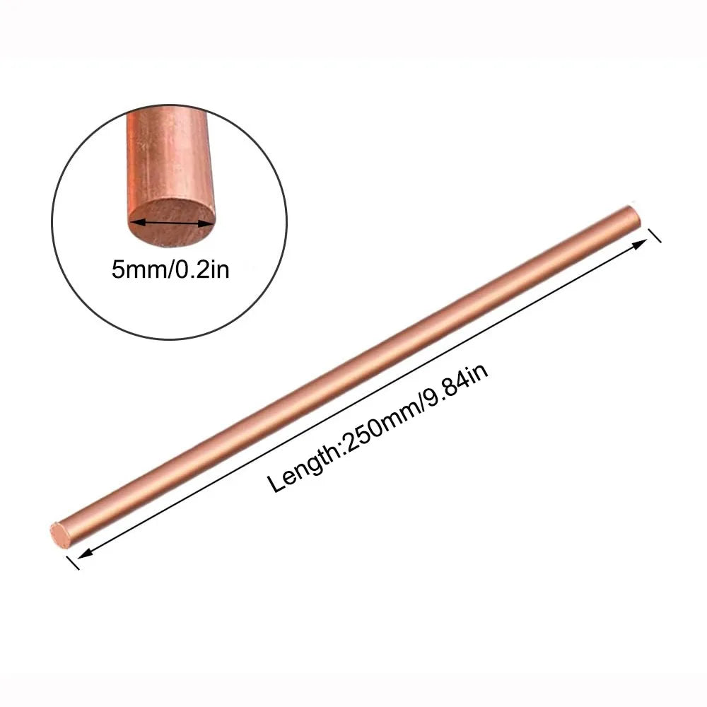T2 Solid Copper Round Bar Rod 3–10mm x 250mm | Pure Copper