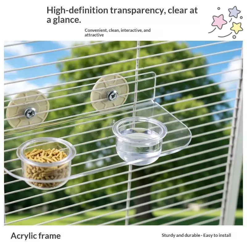 Clear Acrylic Dual Pet Feeder Bowl – Cage Clip Small Animals