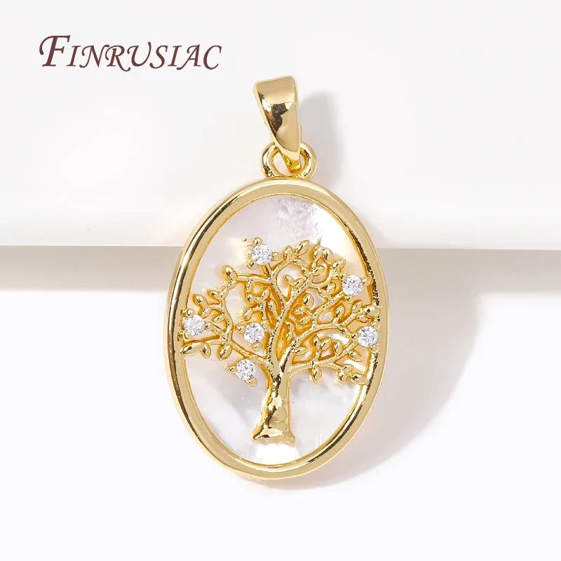 18K Gold Plated Tree of Life Shell Oval Charm Pendant for DIY