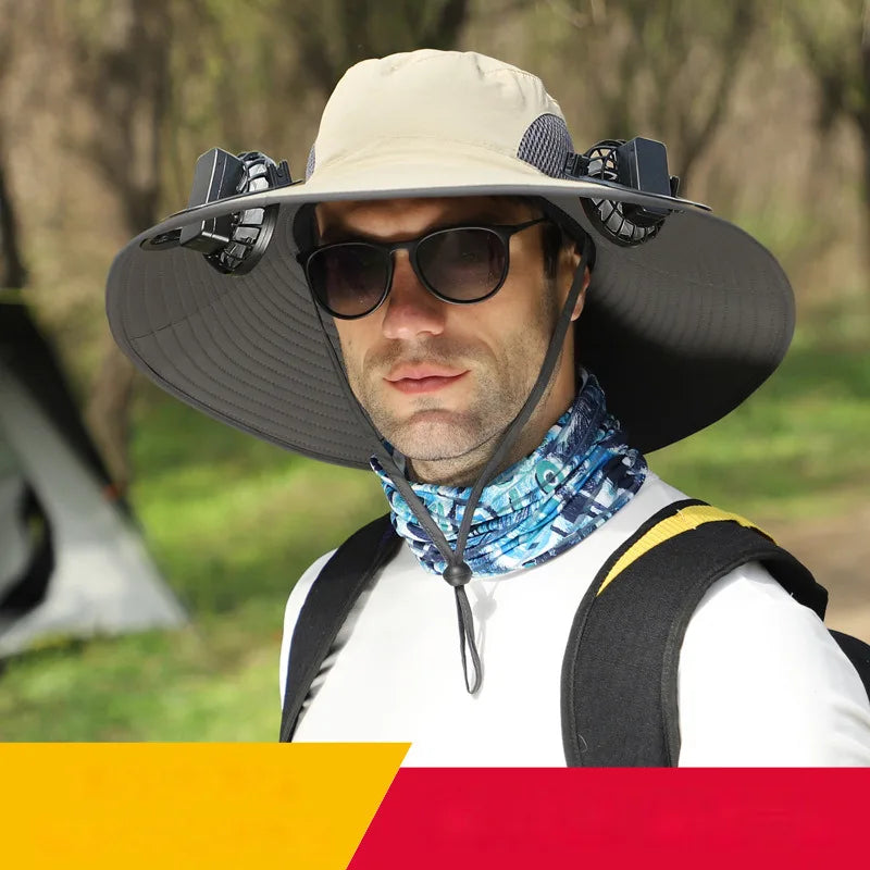 UV Protection Wide Brim Fan Hat – USB Rechargeable Cooling