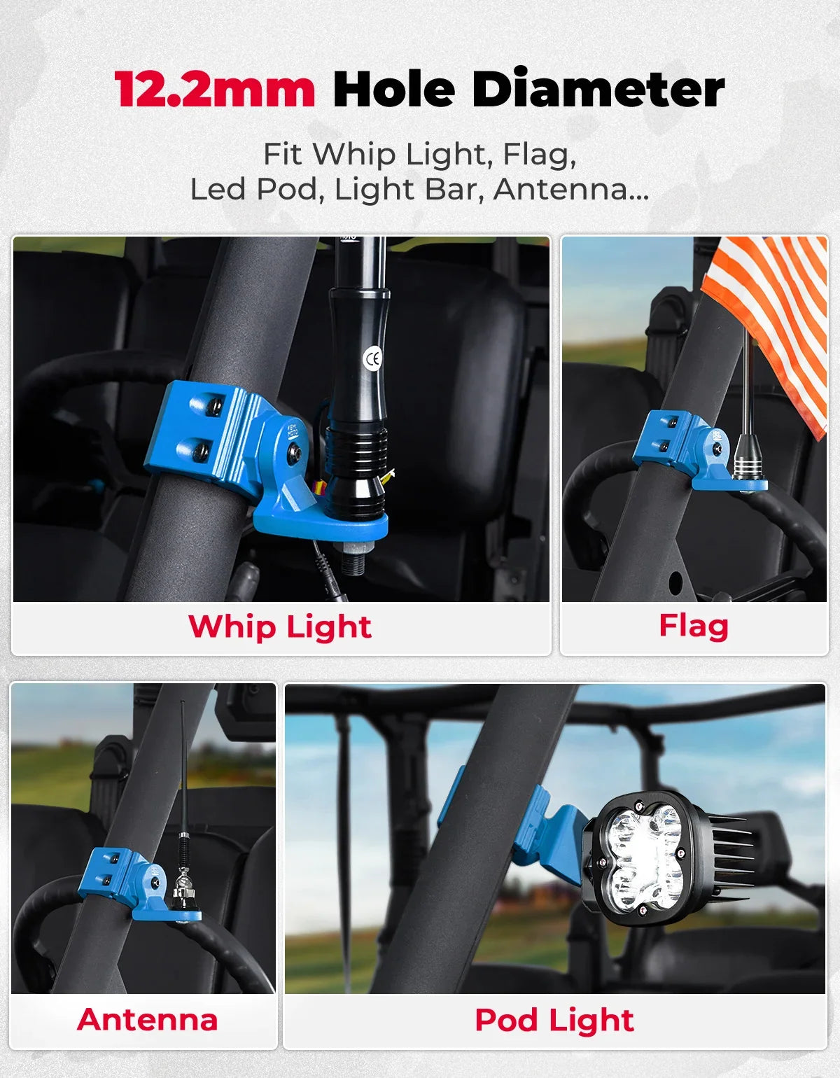 UTV Pro-Fit Cage Whip Light Flag Mount Bracket – Cast Aluminum
