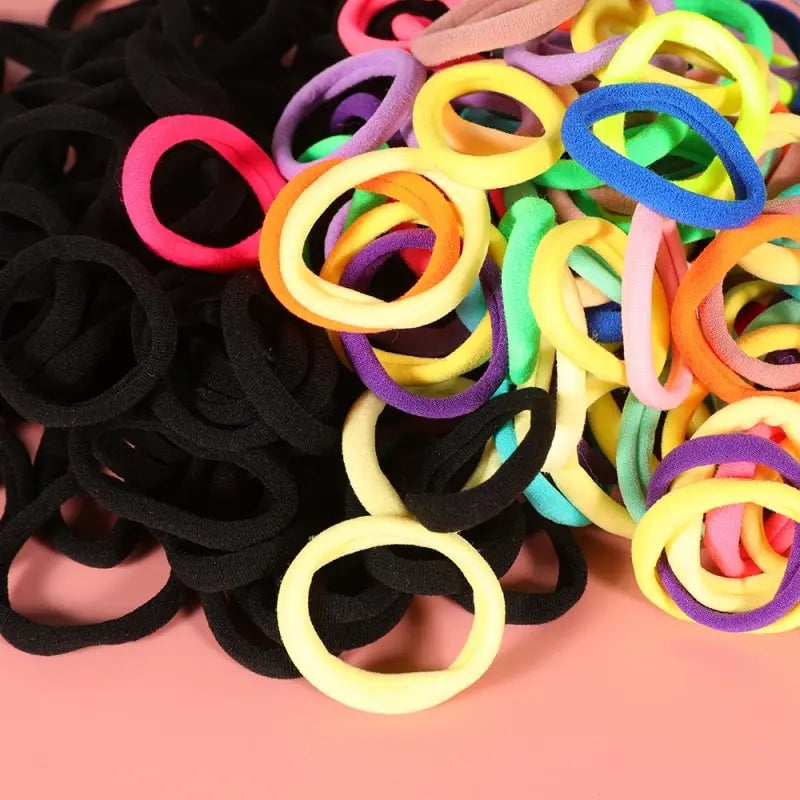200+ Seamless Elastic Hair Bands – Black & Colorful Pack