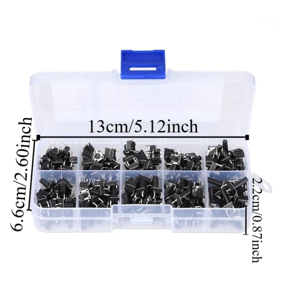 200PCS Tactile Push Button Switch Kit – 10 Values 6x6mm 4-Pin