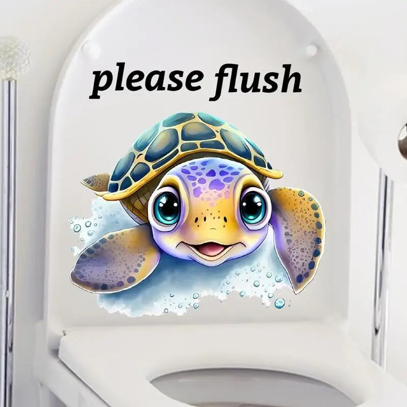 Funny Turtle Please Flush Toilet Sticker – Waterproof Decal