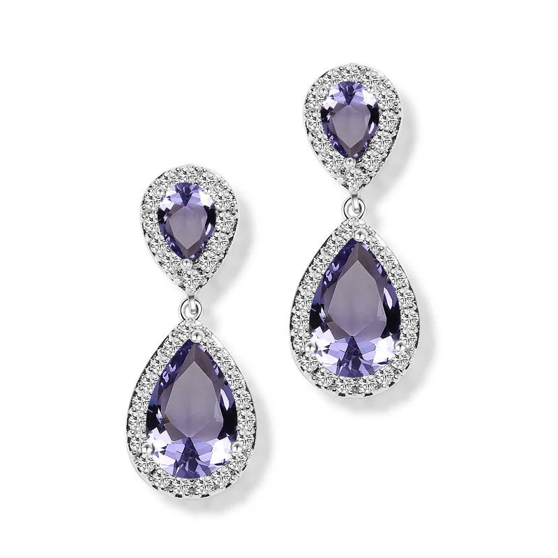 Women's Silver Plated White Stud Drop Earrings | Wedding Gift