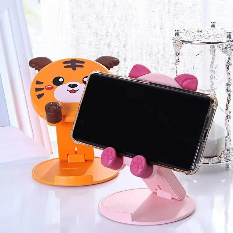 3D Cartoon Animal Phone Stand – Foldable Silicone Desk Holder