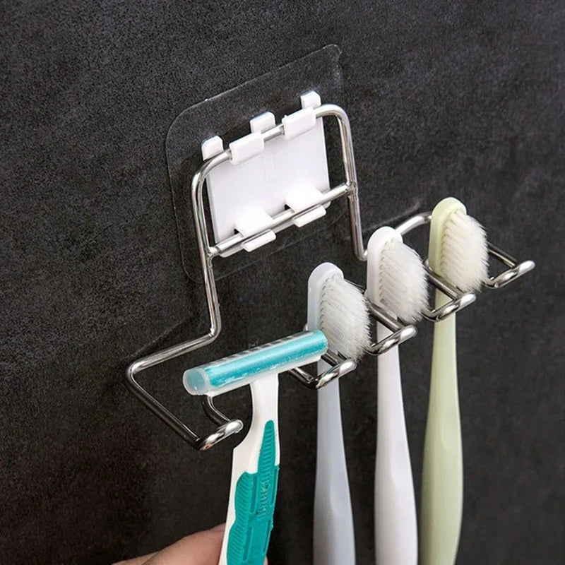Wall Mount Stainless Steel Toothbrush & Razor Holder