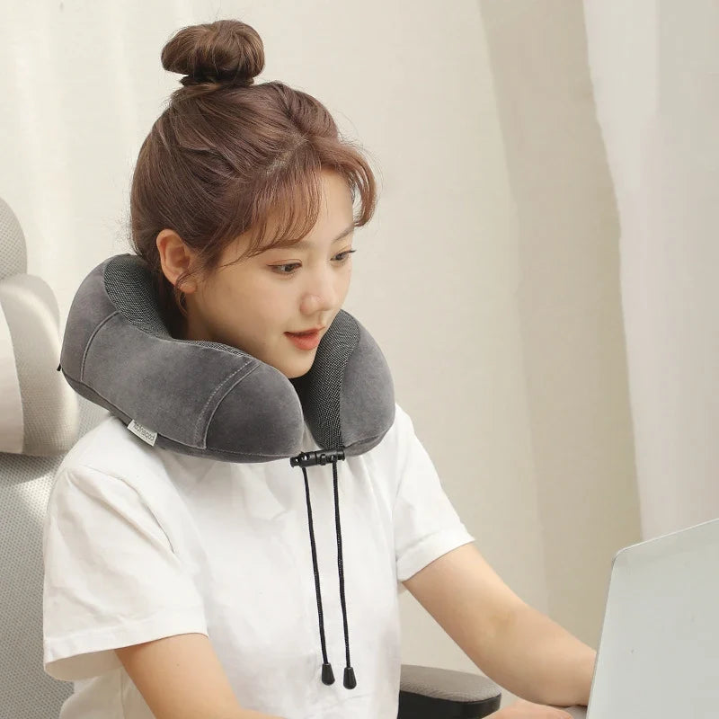 U-Shaped Memory Foam Travel Neck Pillow – Car & Airplane