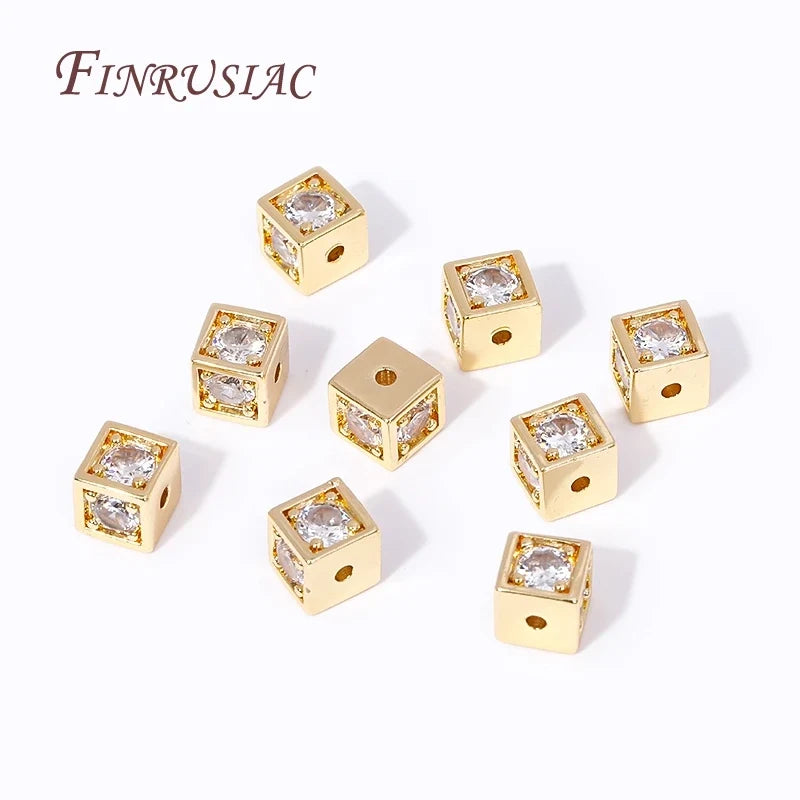 18K Gold Plated Zircon Square Spacer Beads | DIY Jewelry