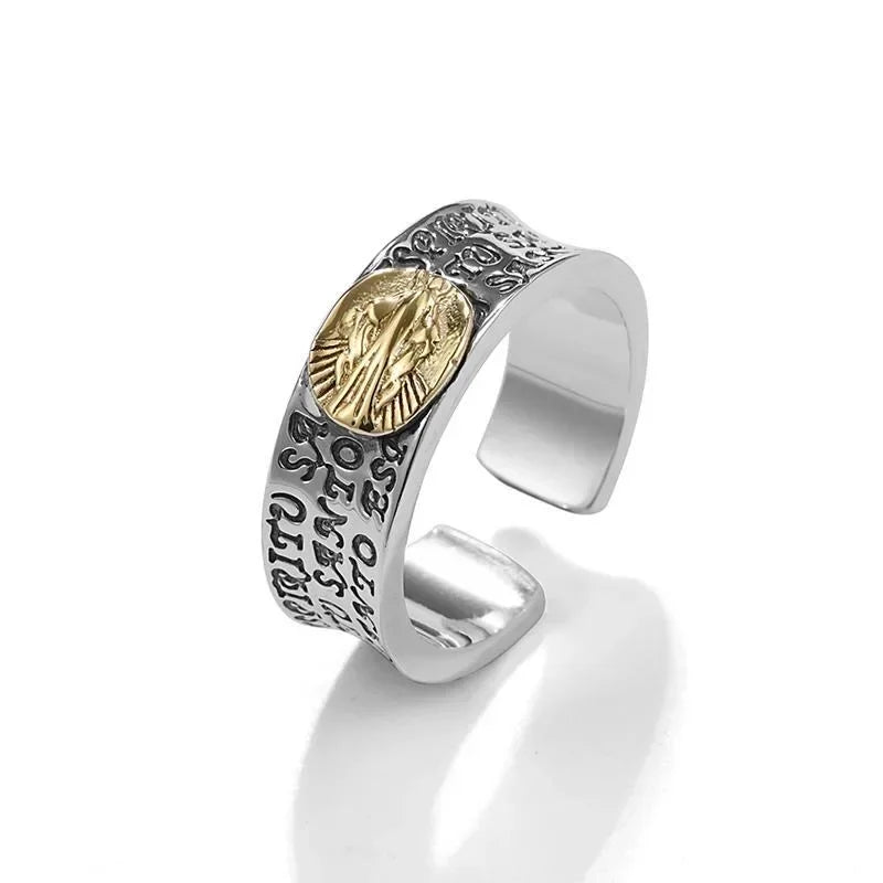 Vintage Cross Virgin Mary Adjustable Ring – Silver Fashion Jewelry