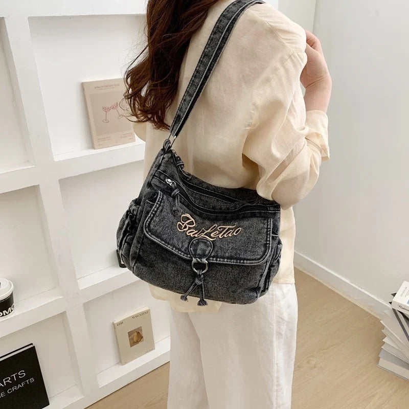 Vintage Embroidered Denim Crossbody Bag – Women's Sling Bag