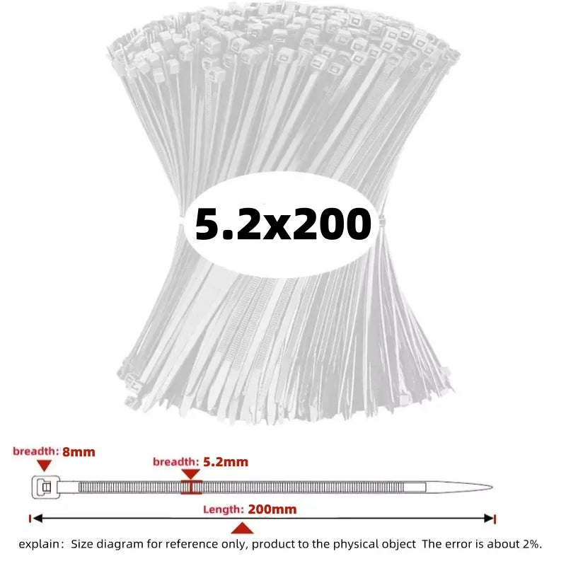 100/1000 PCS Self-Locking Nylon Cable Zip Ties White Straps