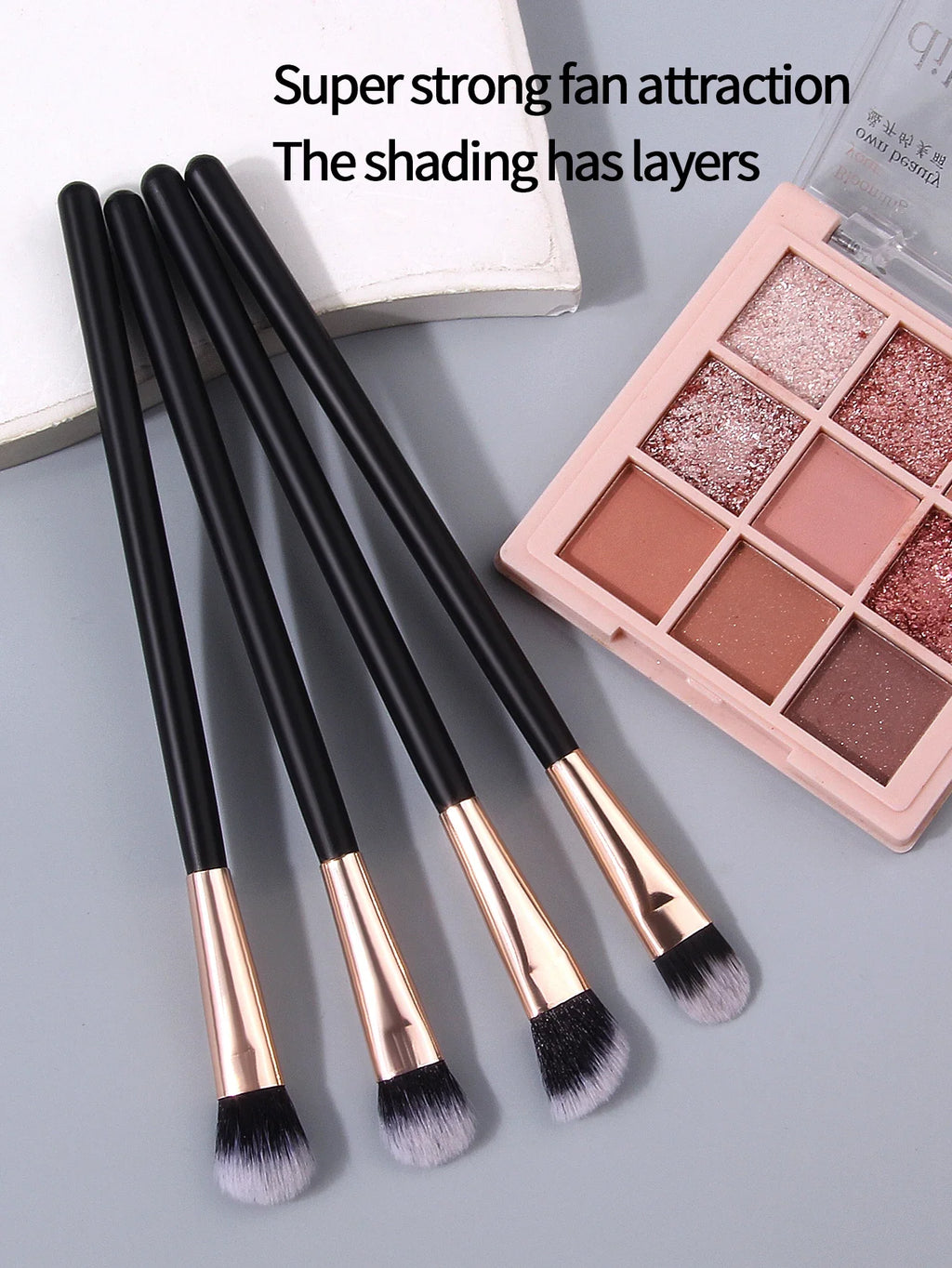4-Piece Eyeshadow Brush Set | Black Gold Wood Handle Makeup