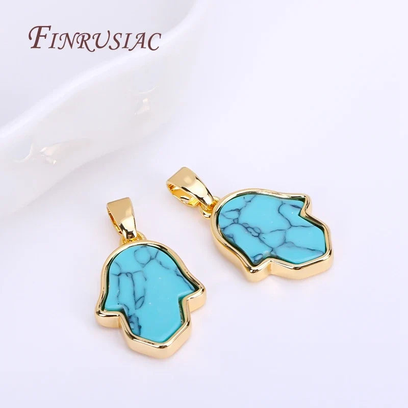 18K Gold Plated Turquoise Hamsa Charm Pendants | DIY Jewelry