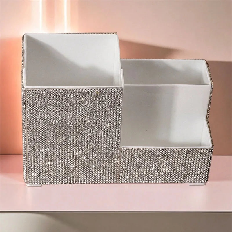 Rhinestone Makeup Organizer – Divided Desktop Storage Case