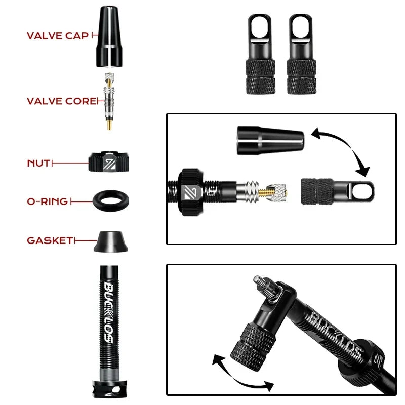BUCKLOS Tubeless Presta Valve CNC Alloy 40–100mm Road MTB