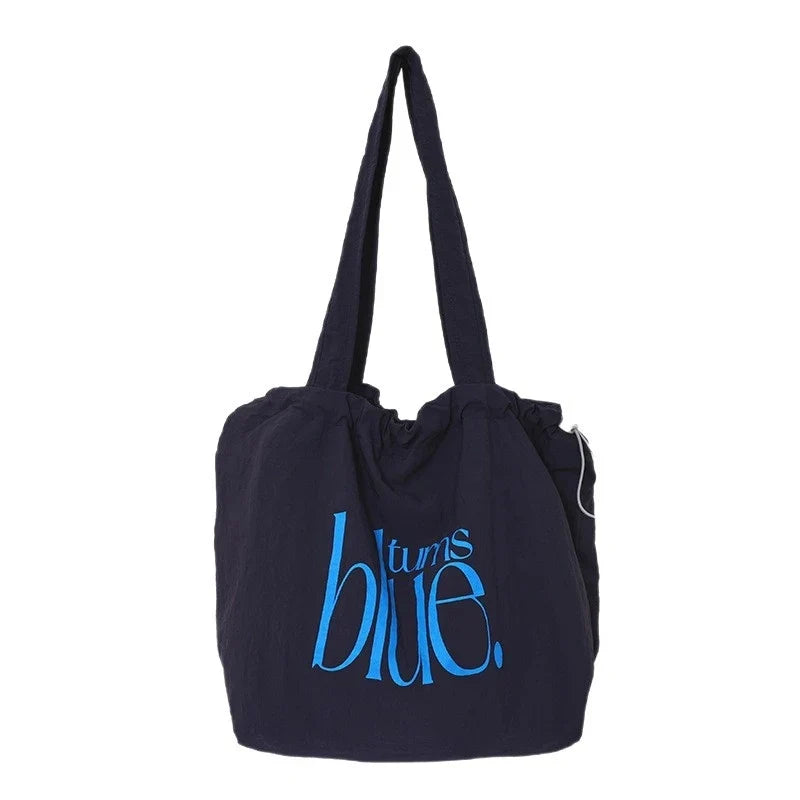 Korean Drawstring Nylon Tote Bag | Large Capacity Letter Print