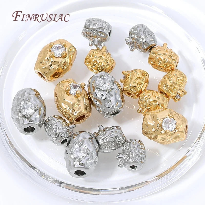 18K Gold Plated Zircon Oval Charm & Spacer Beads | DIY Jewelry