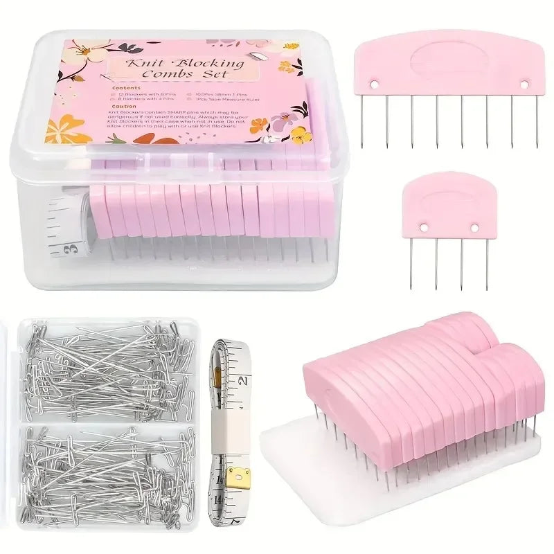 Knitting Blocking T-Pin & Flexible Ruler Set – Stainless Steel