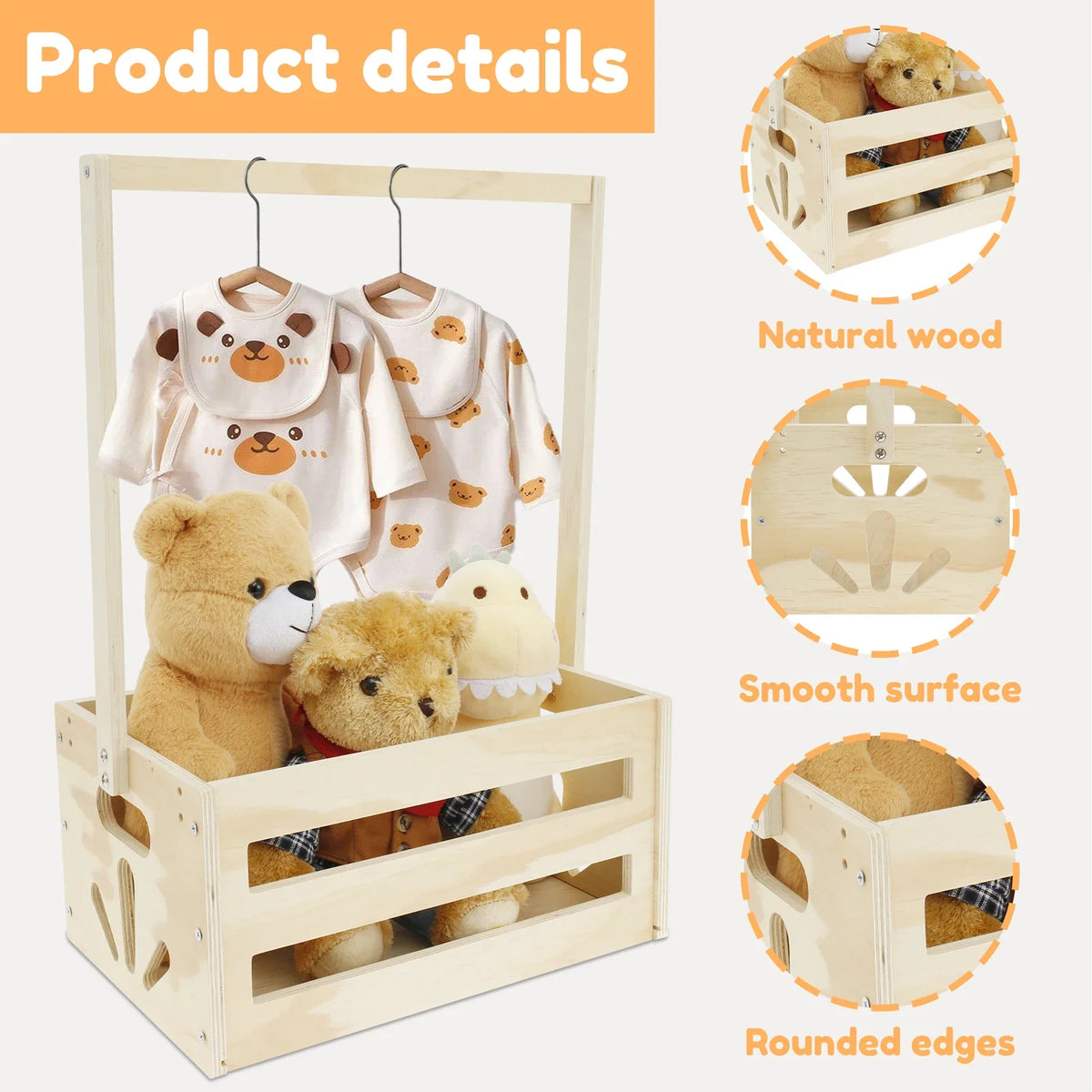 Wood Baby Storage Crate with Hanging Rack – Nursery Organizer