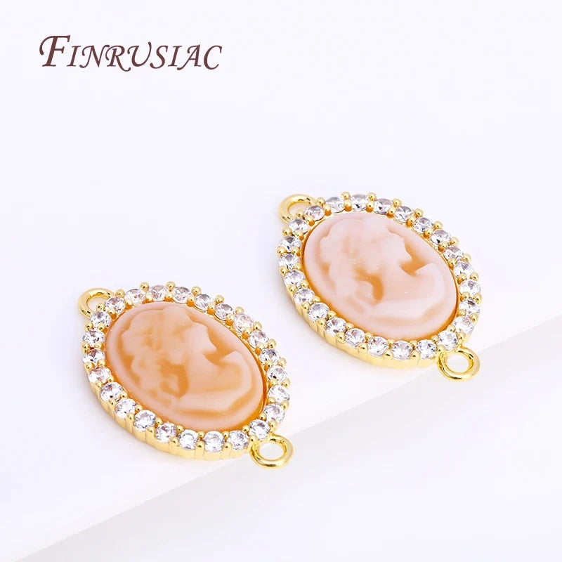 18K Gold Plated Zircon Oval Cameo Pendant Charms – 3 Colors