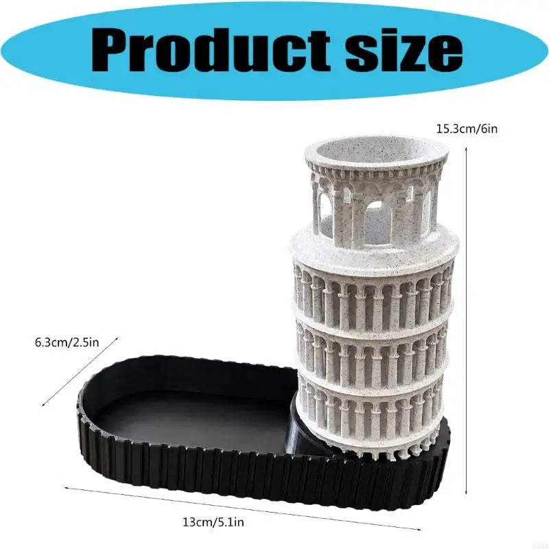 Leaning Tower Decorative Pencil Cup with Side Storage Tray
