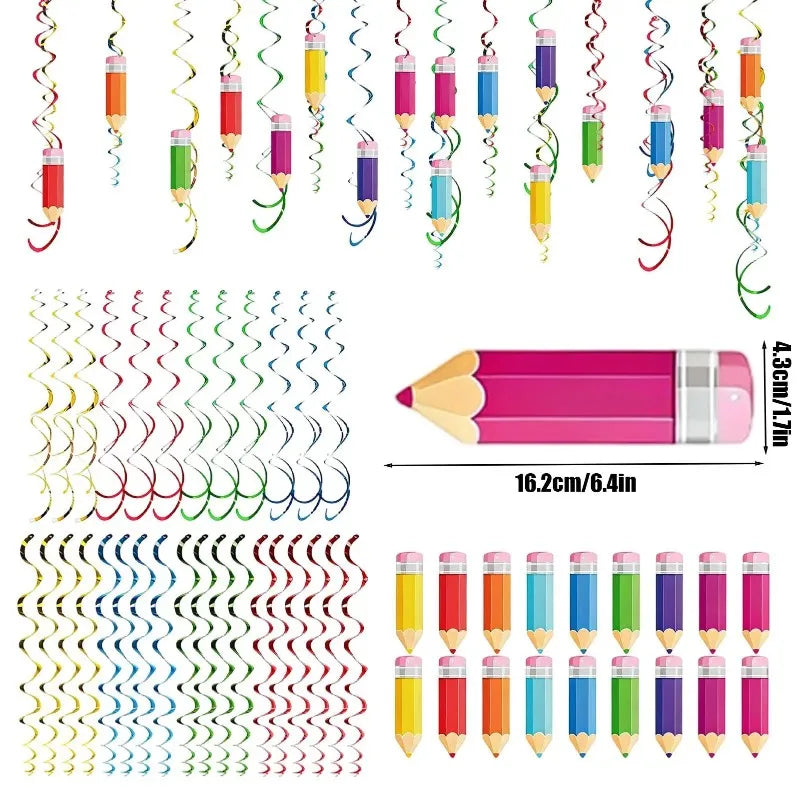 48pcs Colorful Pencil Swirl Decorations – Classroom & Party