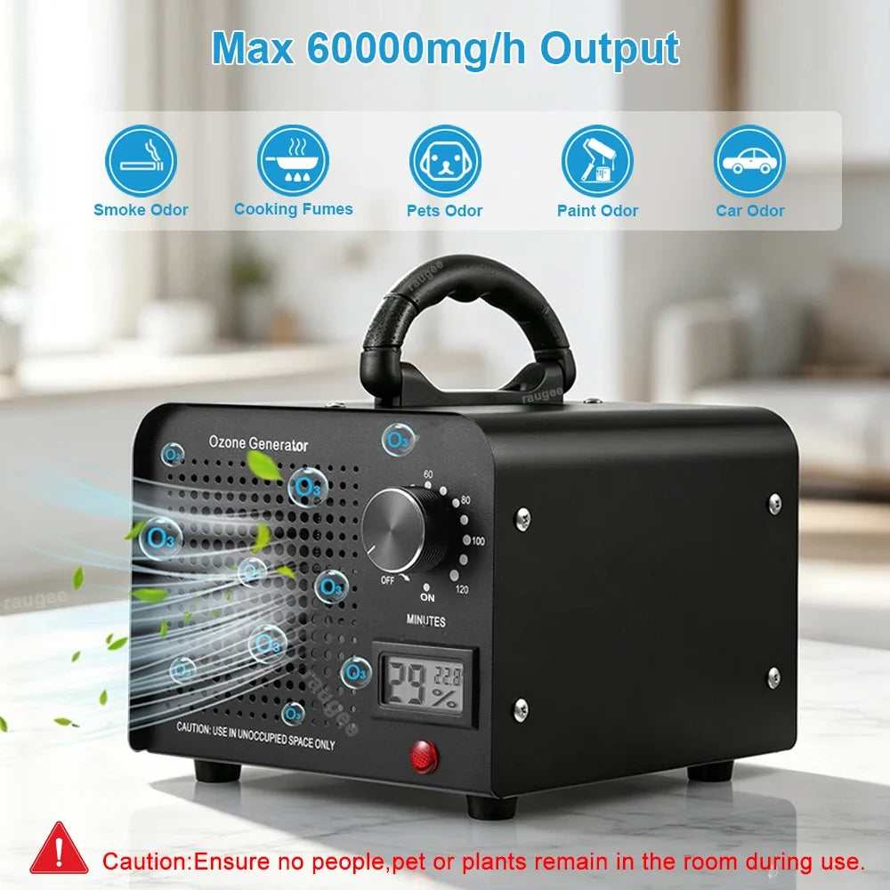 Raugee 60,000mg/h Ozone Generator with Timer | Home & Car